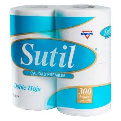 PAPEL HIGIENICO SUTIL 4 ROLLOS DE 300 HOJAS DOBLES